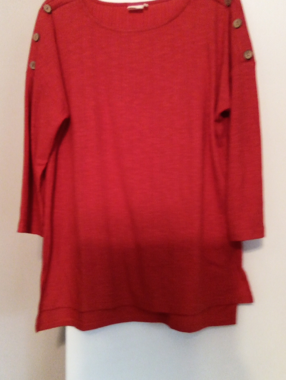 Simple Red Button-Shoulder Tunic Top